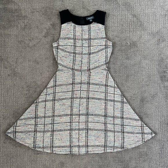 ModCloth Plaid Windowpane Confetti Tweed Flared Dress - Picture 1 of 4